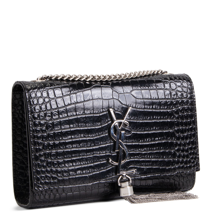 SAINT LAURENT Kate Tassel Bag Croc Embossed - Black