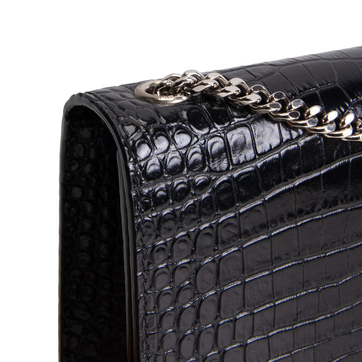 SAINT LAURENT Kate Tassel Bag Croc Embossed - Black