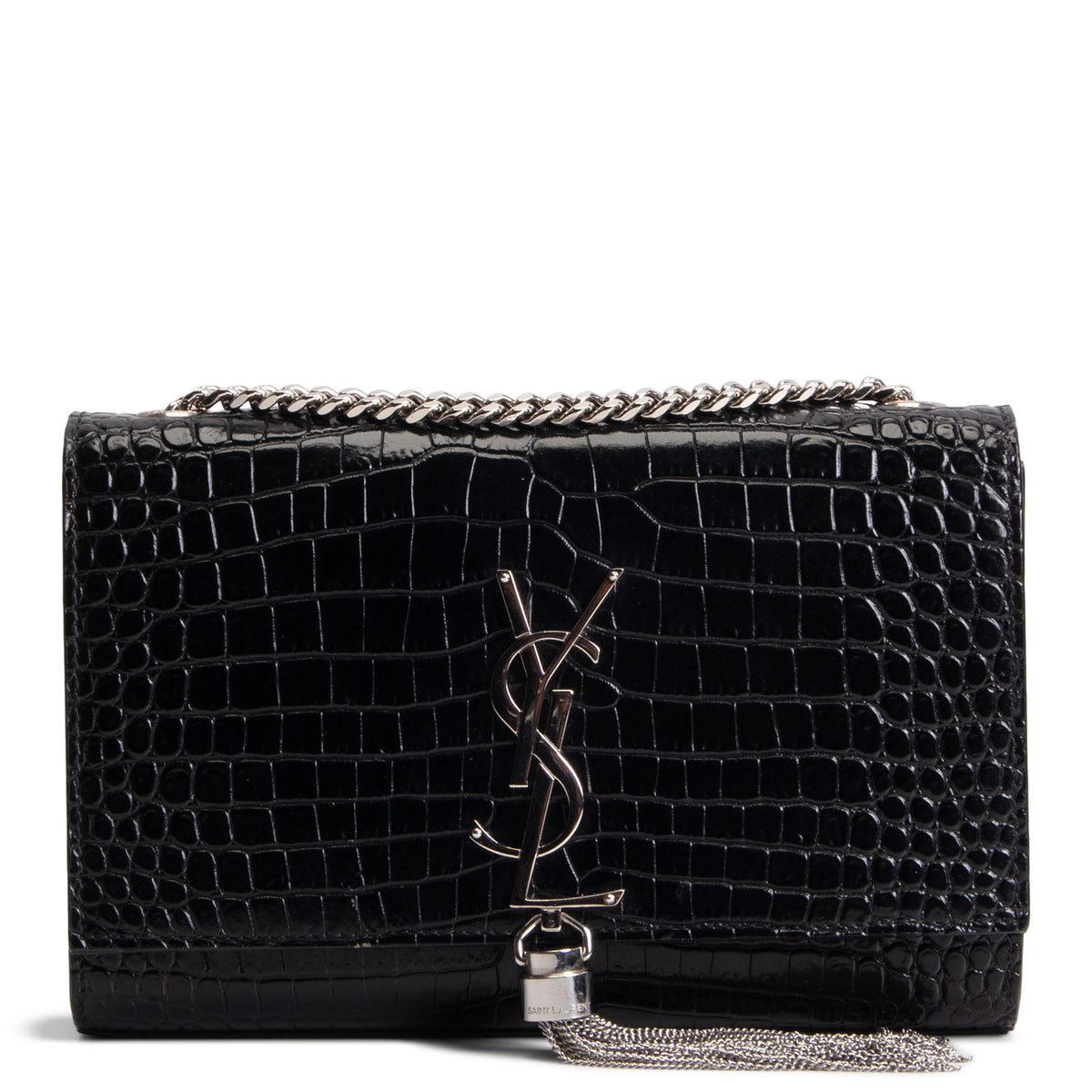 SAINT LAURENT Kate Tassel Bag Croc Embossed - Black