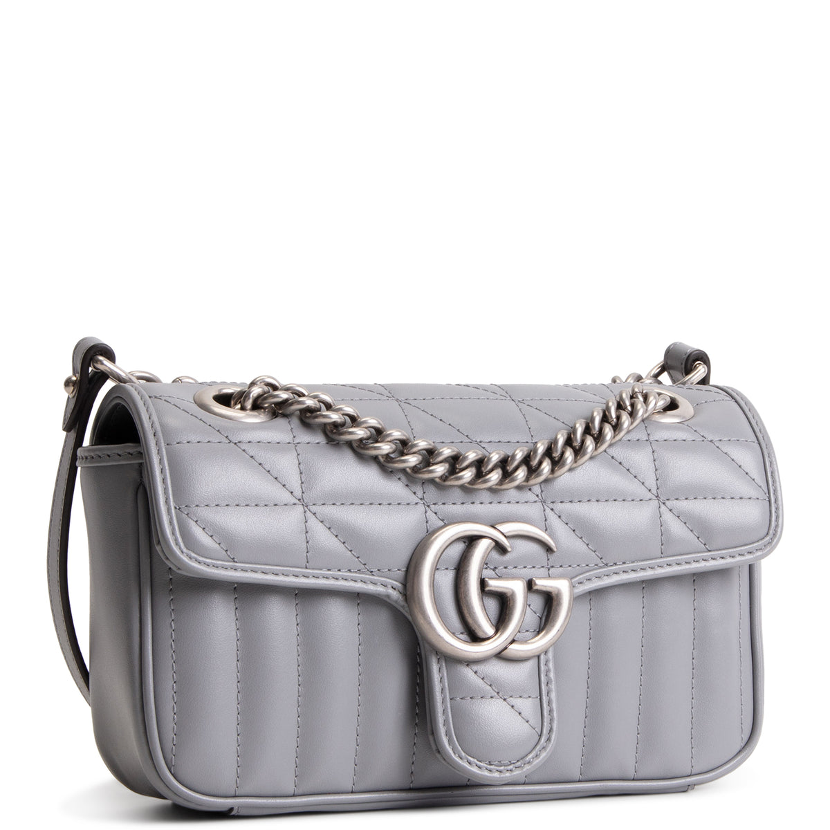 GUCCI Small Aria GG Marmont Shoulder Bag - Gray