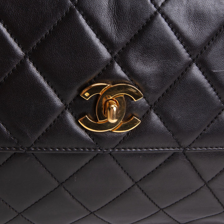 CHANEL Vintage Lambskin Quilted Front Pocket Tote - Black