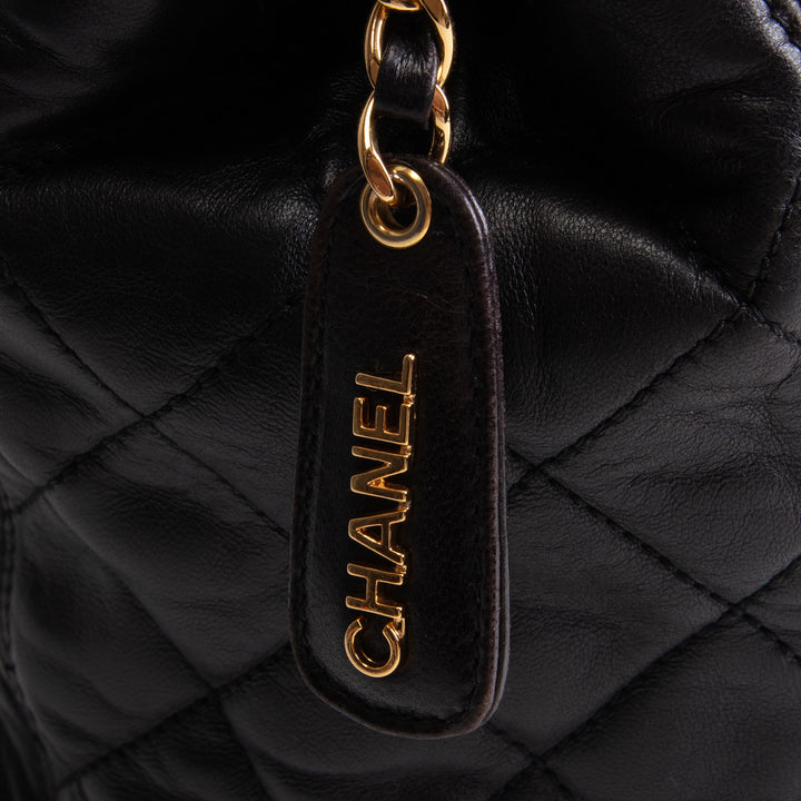 CHANEL Vintage Lambskin Quilted Front Pocket Tote - Black