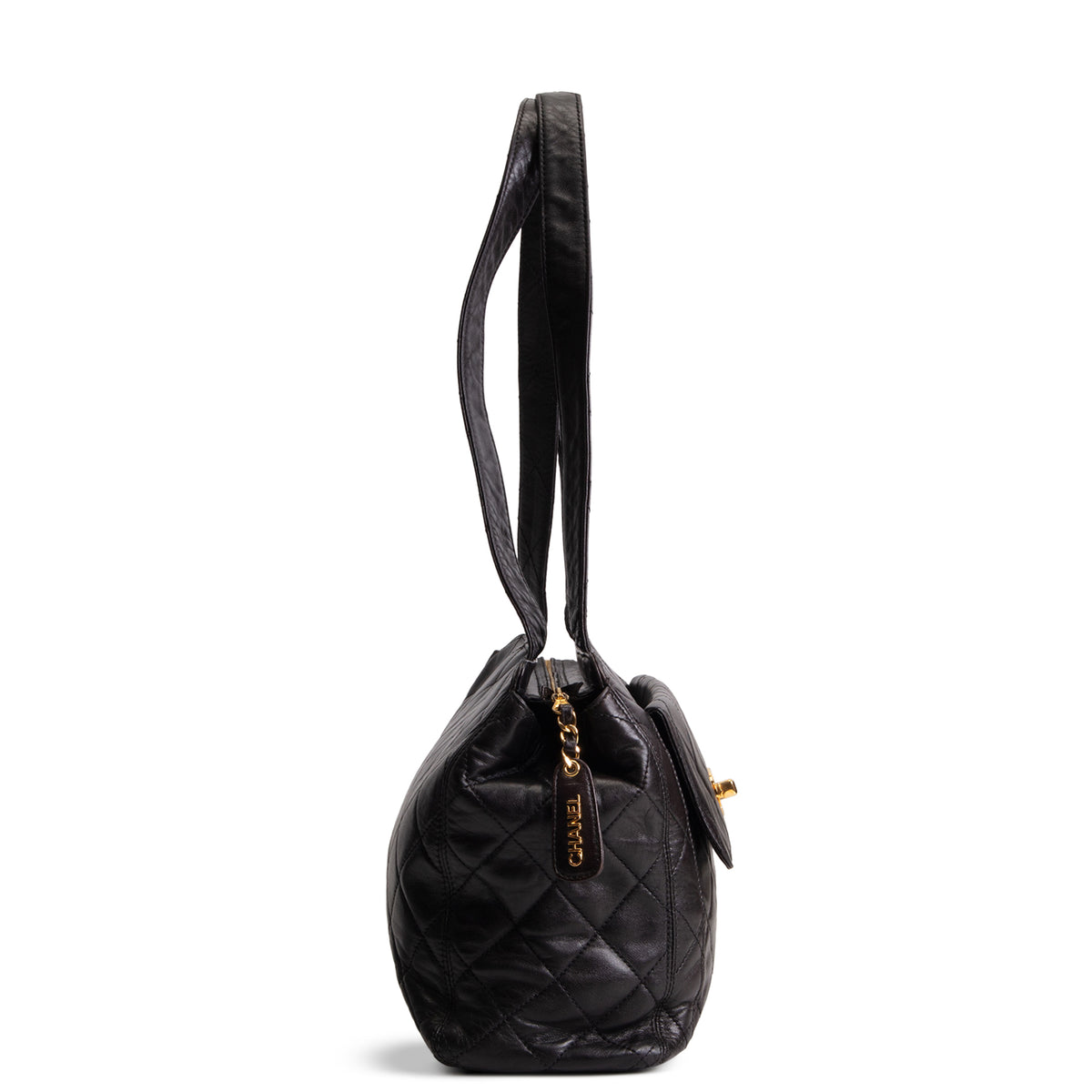 CHANEL Vintage Lambskin Quilted Front Pocket Tote - Black