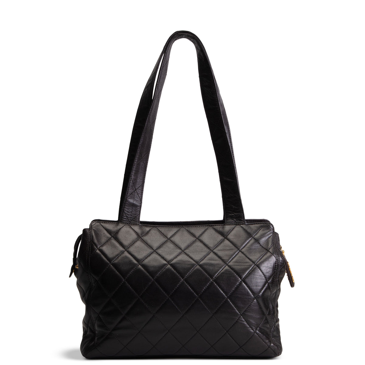 CHANEL Vintage Lambskin Quilted Front Pocket Tote - Black