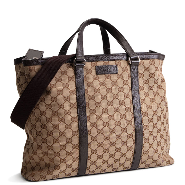GUCCI GG Canvas 2 Way Tote - Beige &amp; Ebony