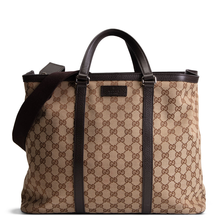 GUCCI GG Canvas 2 Way Tote - Beige &amp; Ebony