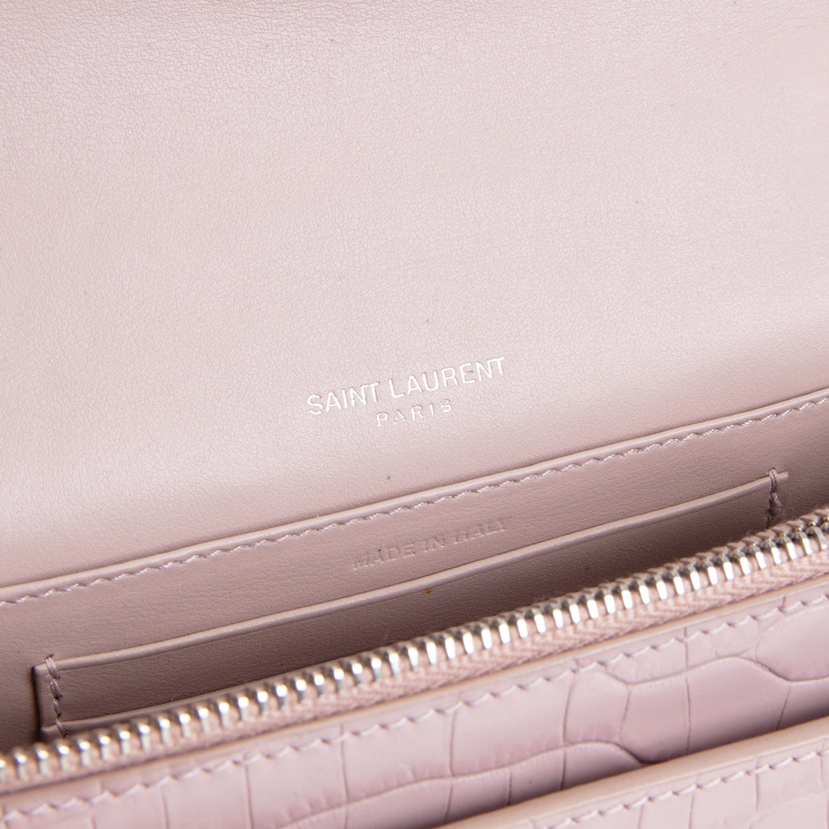 SAINT LAURENT Croc Embossed Mini Sunset - Light Pink
