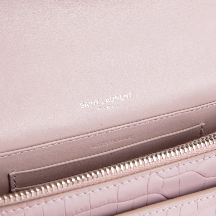 SAINT LAURENT Croc Embossed Mini Sunset - Light Pink