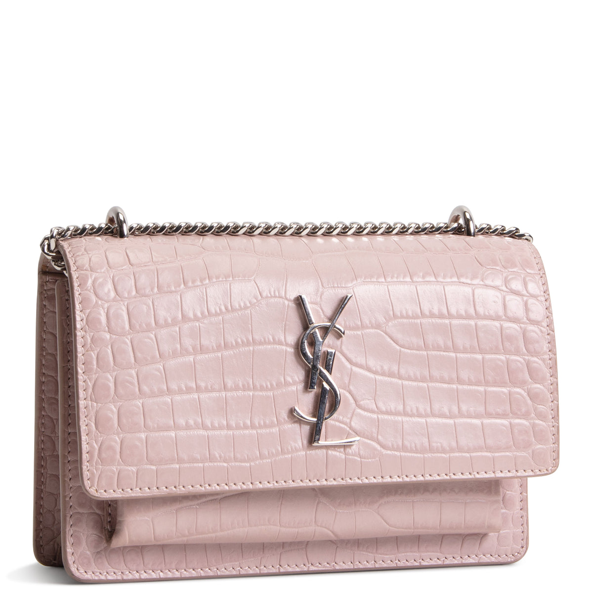 SAINT LAURENT Croc Embossed Mini Sunset - Light Pink
