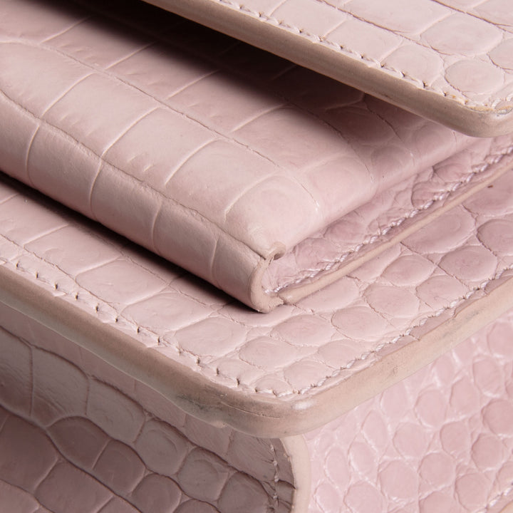 SAINT LAURENT Croc Embossed Mini Sunset - Light Pink