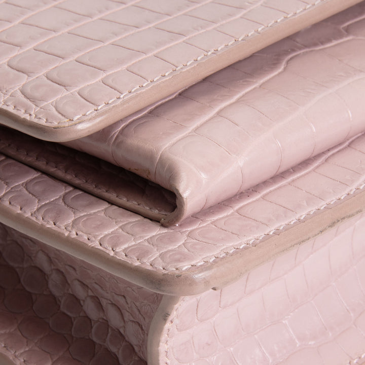 SAINT LAURENT Croc Embossed Mini Sunset - Light Pink