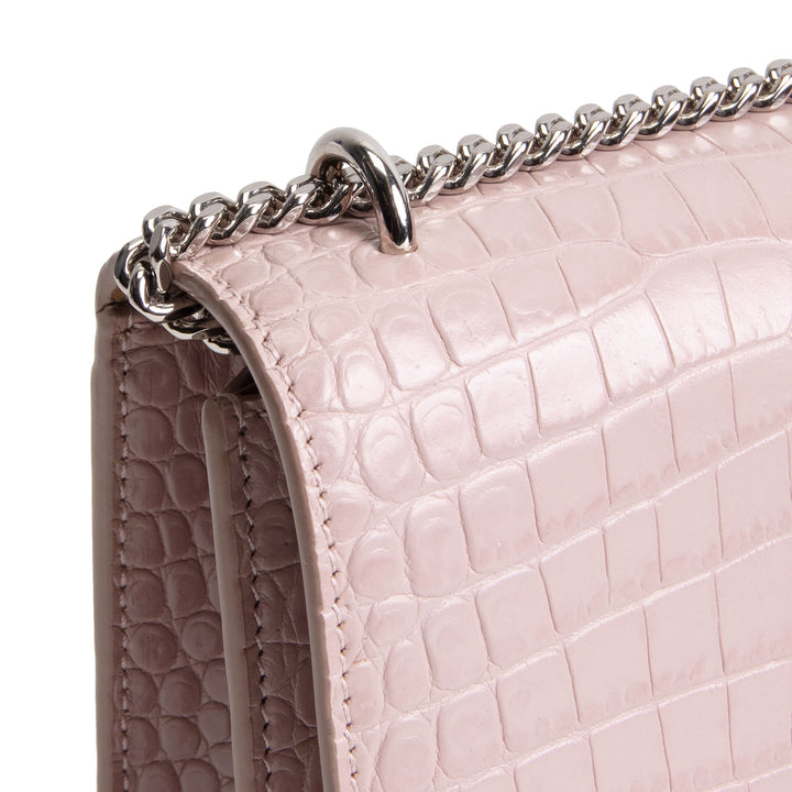 SAINT LAURENT Croc Embossed Mini Sunset - Light Pink