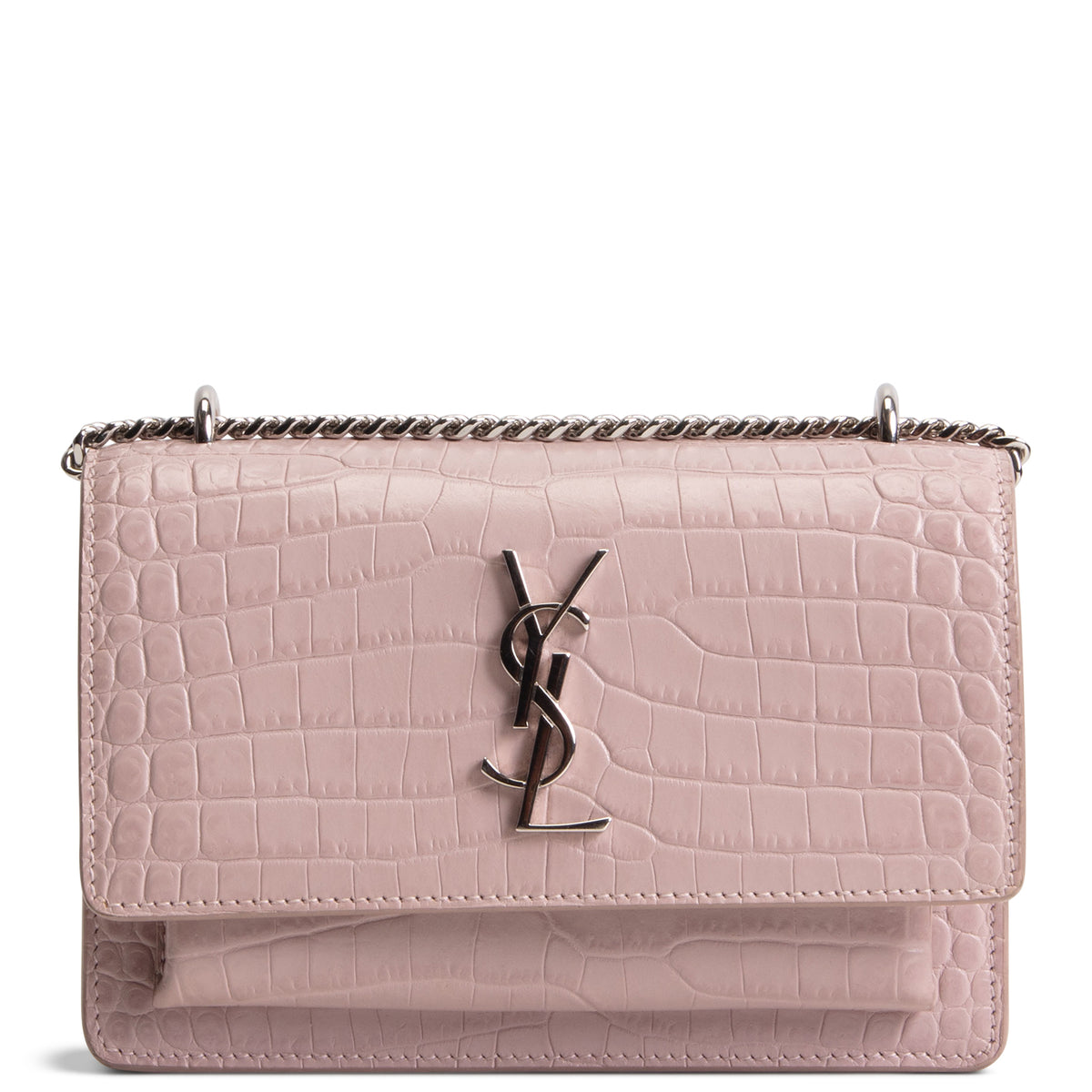 SAINT LAURENT Croc Embossed Mini Sunset - Light Pink