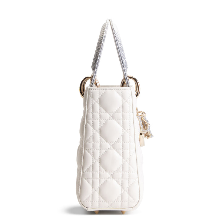 DIOR Lizard Handle Small Cannage Lady Dior - White