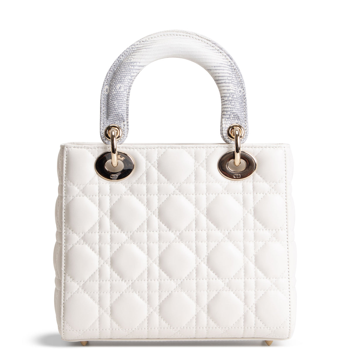DIOR Lizard Handle Small Cannage Lady Dior - White