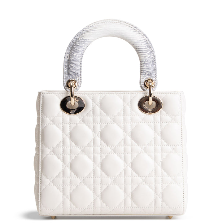 DIOR Lizard Handle Small Cannage Lady Dior - White