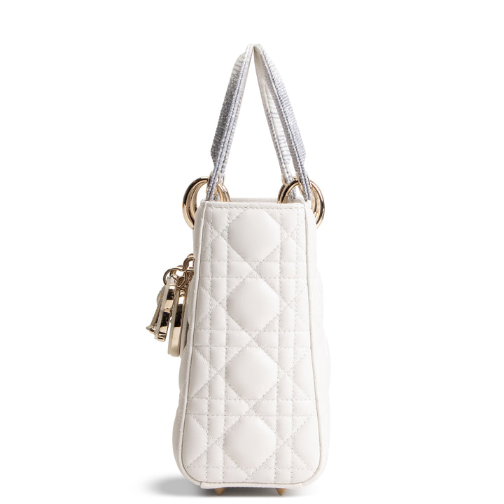 DIOR Lizard Handle Small Cannage Lady Dior - White