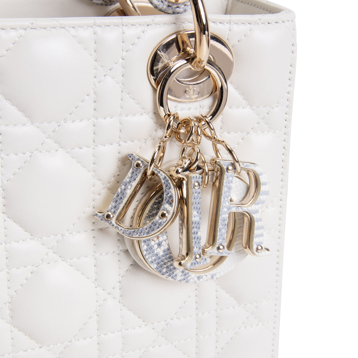 DIOR Lizard Handle Small Cannage Lady Dior - White