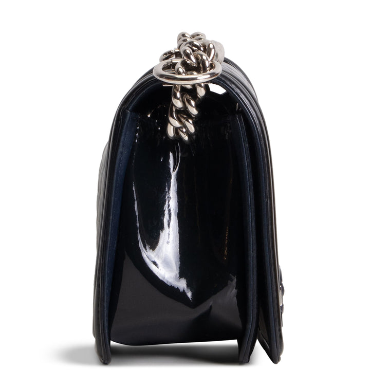 CHANEL Medium Patent Plexiglass Boy Bag - Navy