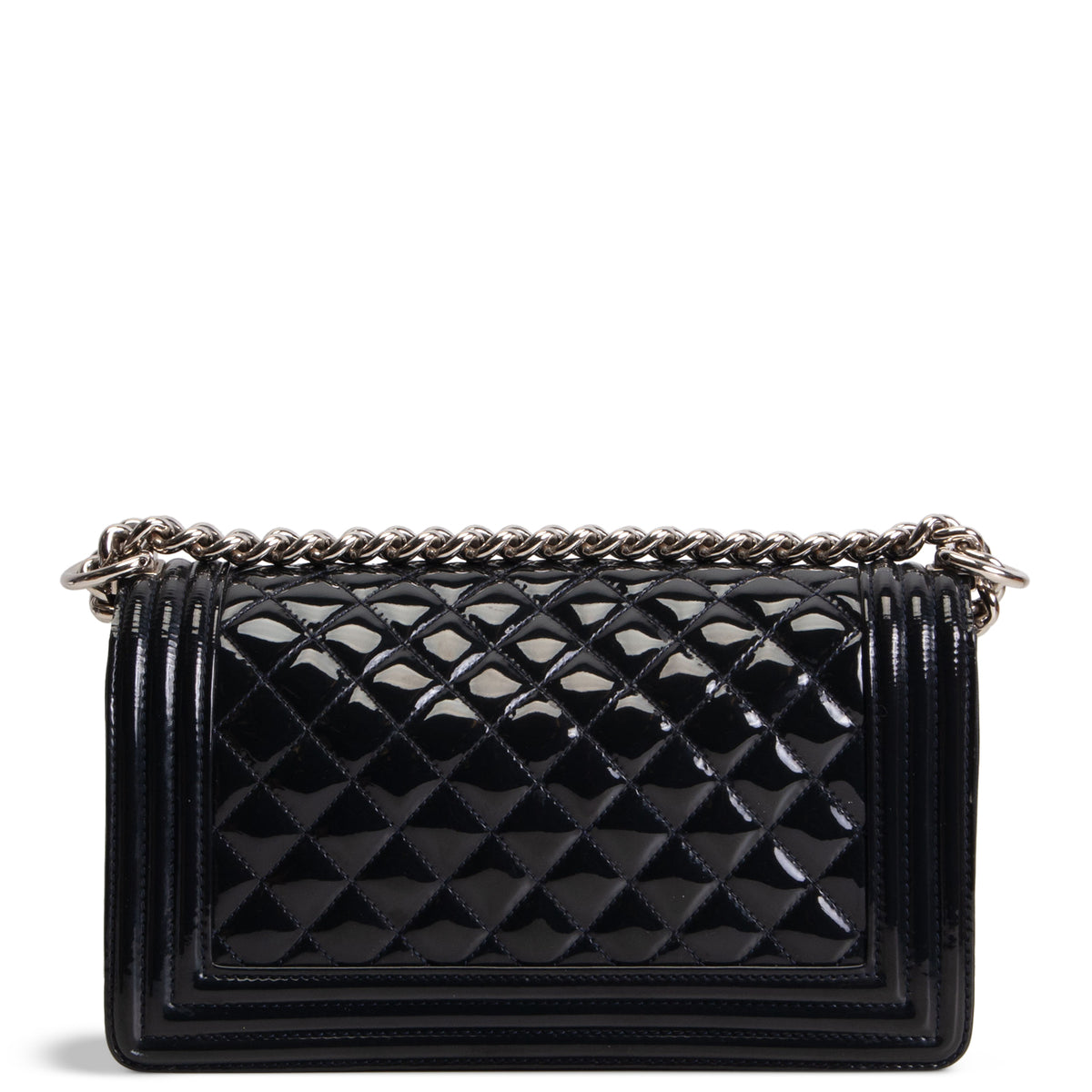 CHANEL Medium Patent Plexiglass Boy Bag - Navy