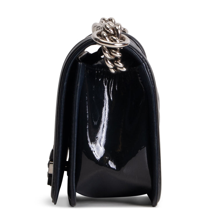 CHANEL Medium Patent Plexiglass Boy Bag - Navy