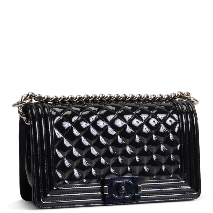 CHANEL Medium Patent Plexiglass Boy Bag - Navy
