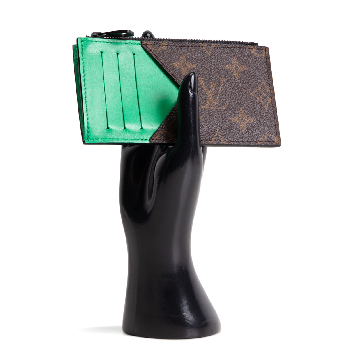 LOUIS VUITTON Monogram Coin Card Case - Green Trim