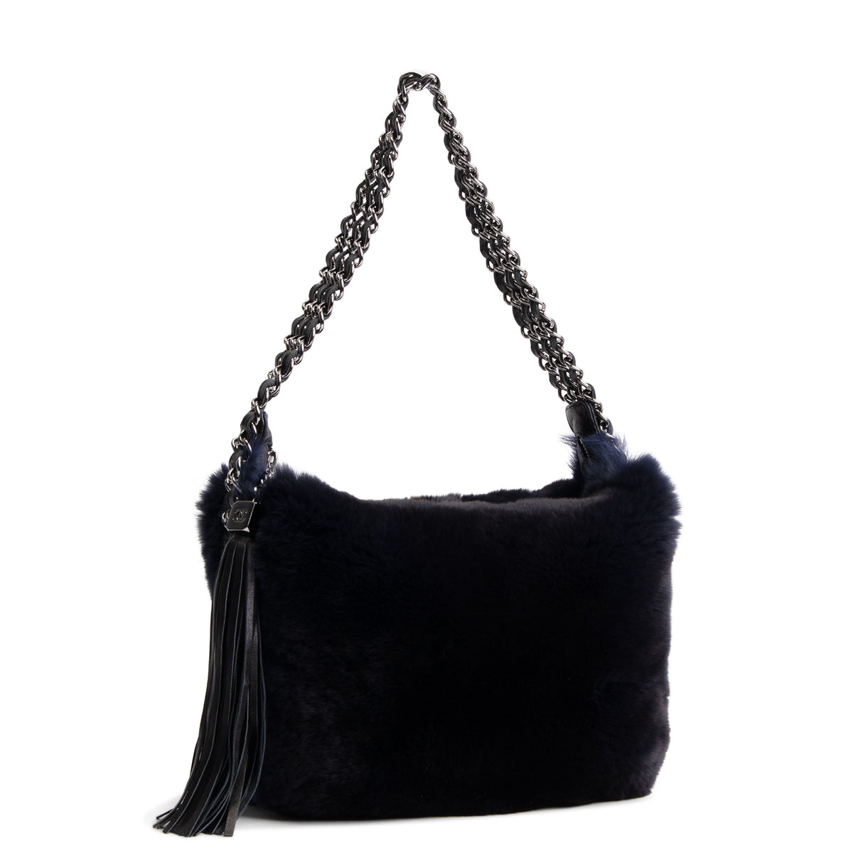 CHANEL Rabbit Fur Triple Chain Shoulder Bag