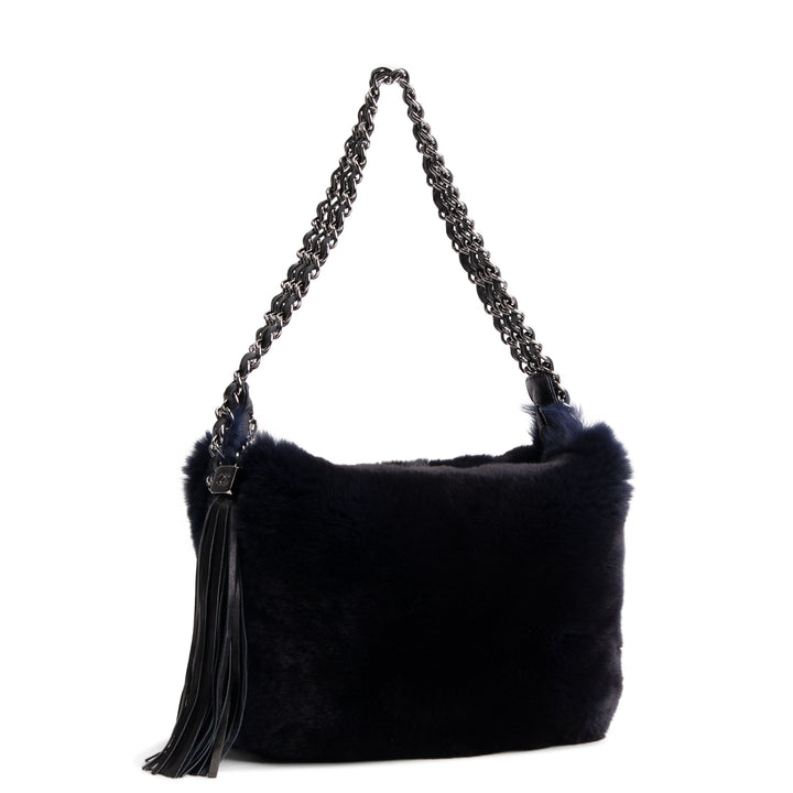 CHANEL Rabbit Fur Triple Chain Shoulder Bag