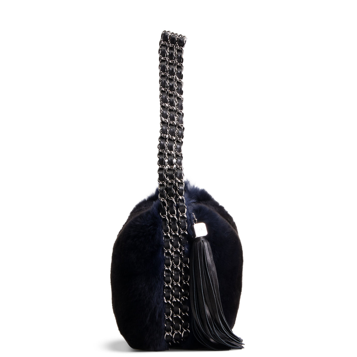 CHANEL Rabbit Fur Triple Chain Shoulder Bag