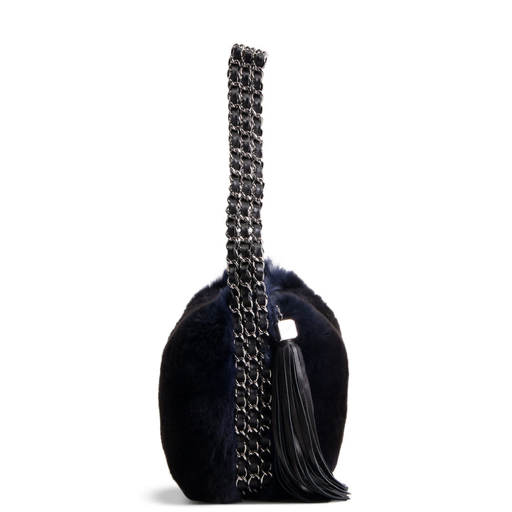 CHANEL Rabbit Fur Triple Chain Shoulder Bag