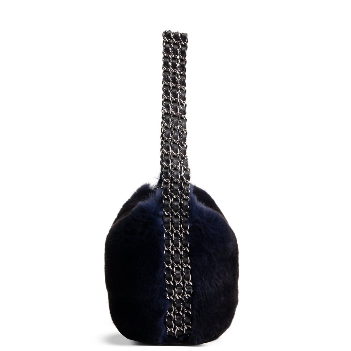 CHANEL Rabbit Fur Triple Chain Shoulder Bag