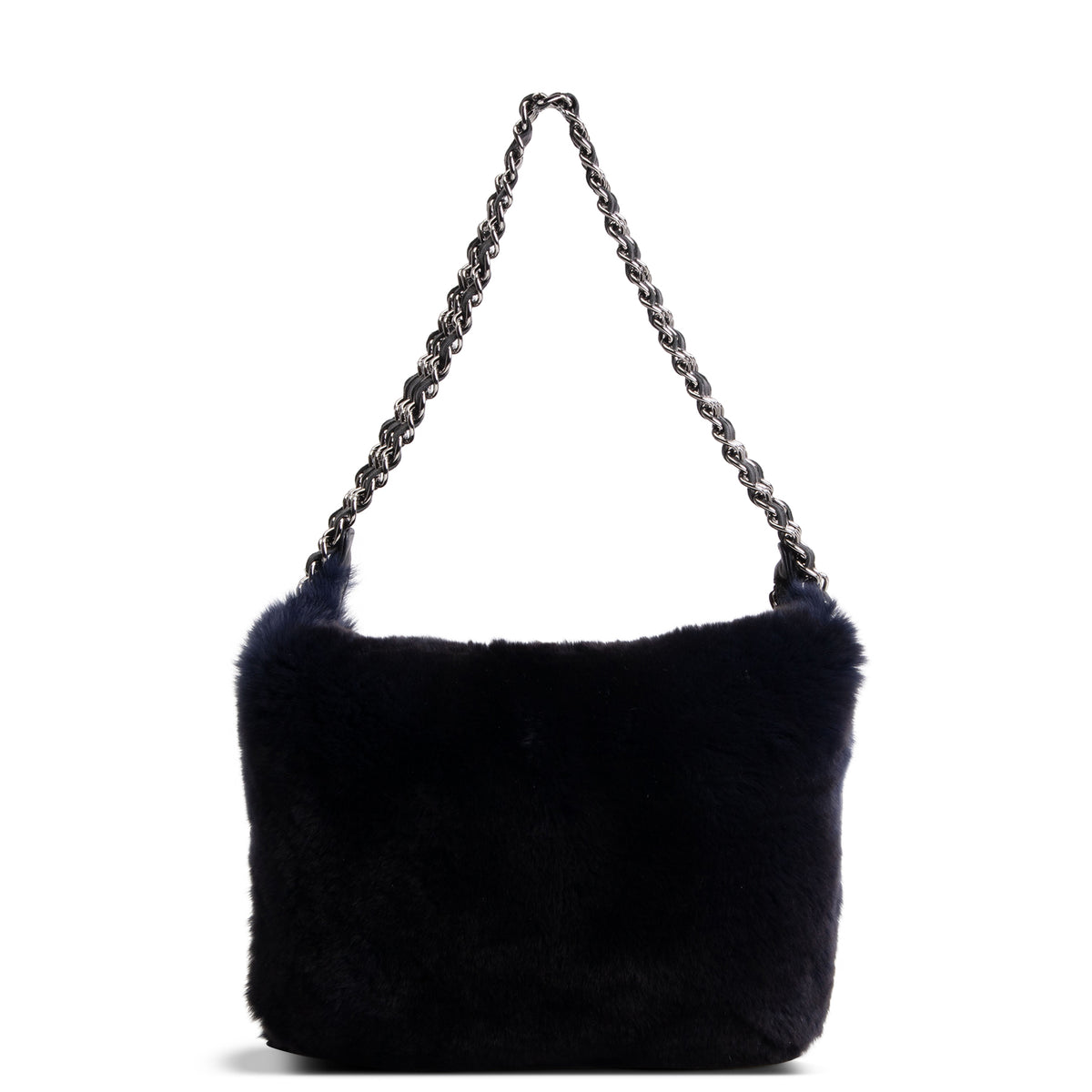 CHANEL Rabbit Fur Triple Chain Shoulder Bag