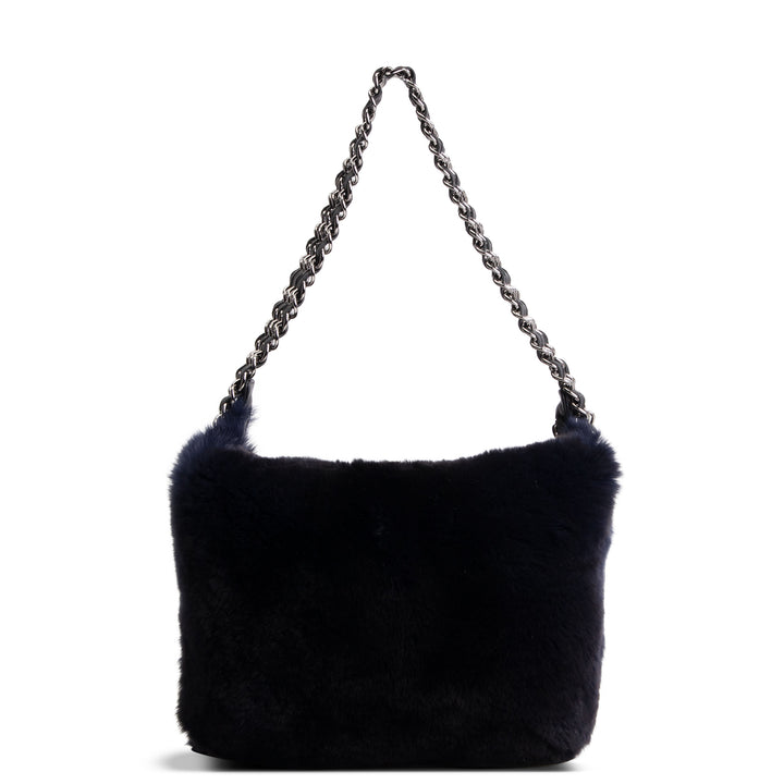 CHANEL Rabbit Fur Triple Chain Shoulder Bag