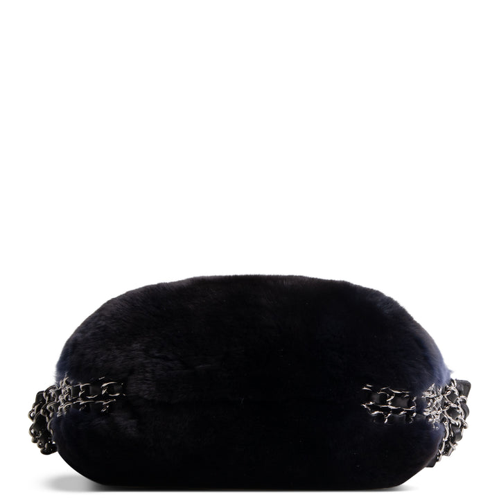 CHANEL Rabbit Fur Triple Chain Shoulder Bag