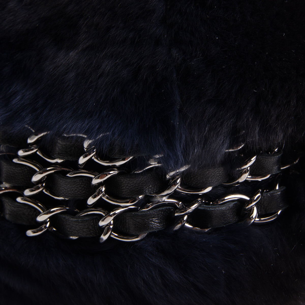 CHANEL Rabbit Fur Triple Chain Shoulder Bag