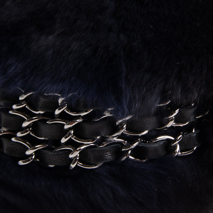 CHANEL Rabbit Fur Triple Chain Shoulder Bag