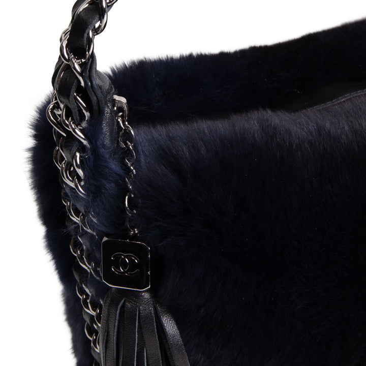 CHANEL Rabbit Fur Triple Chain Shoulder Bag