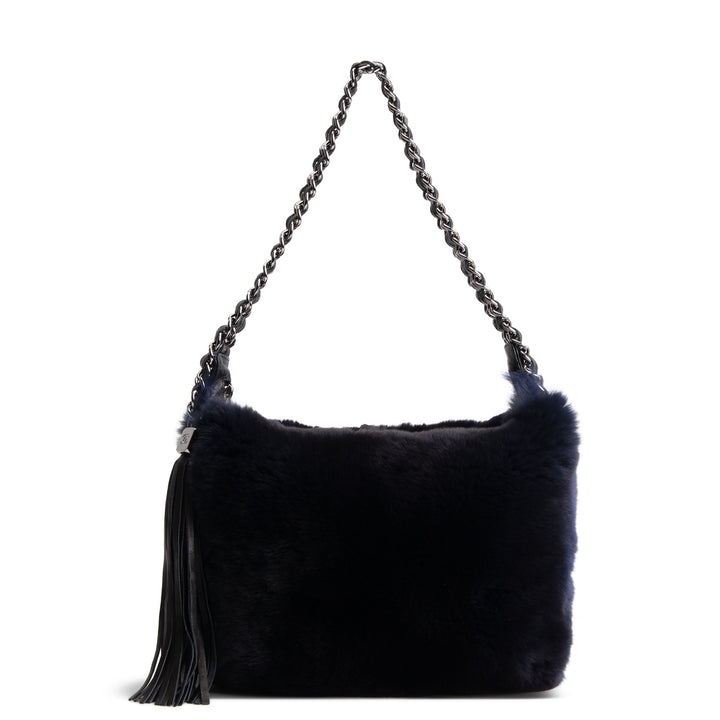 CHANEL Rabbit Fur Triple Chain Shoulder Bag