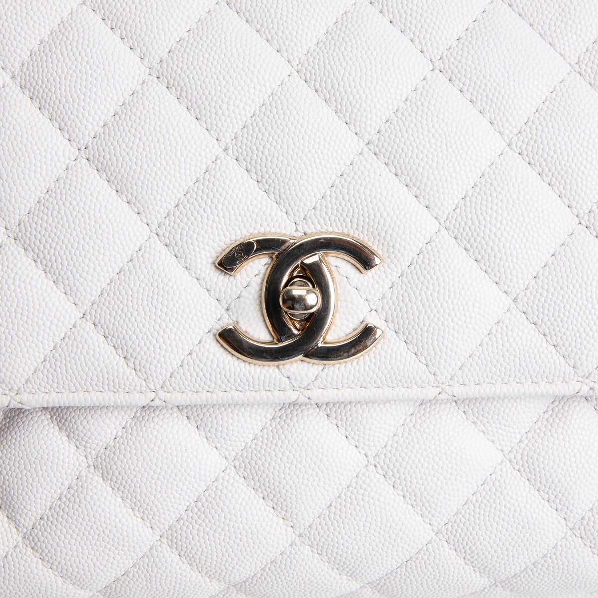 CHANEL Coco Top Handle Flap Quilted Caviar - White