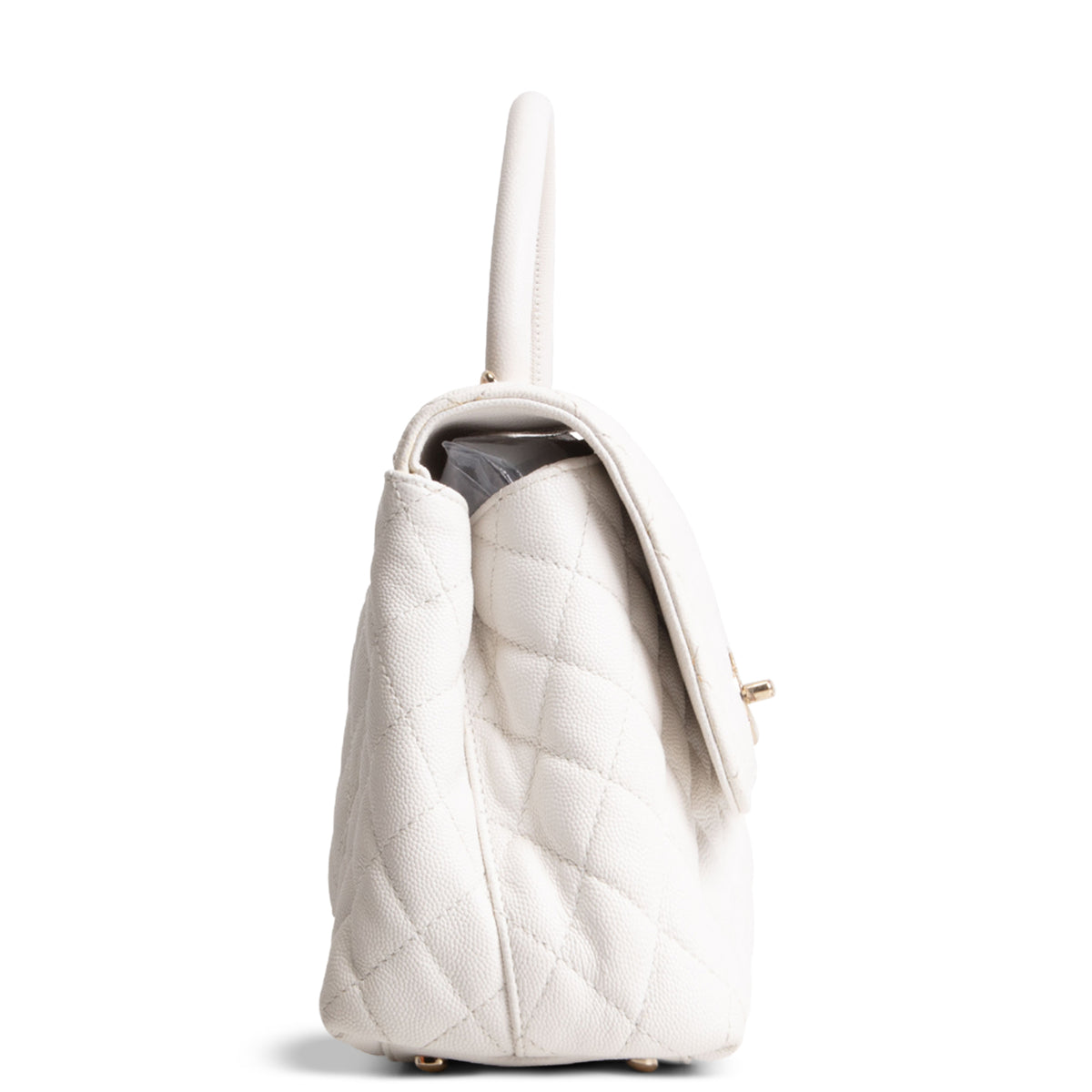 CHANEL Coco Top Handle Flap Quilted Caviar - White