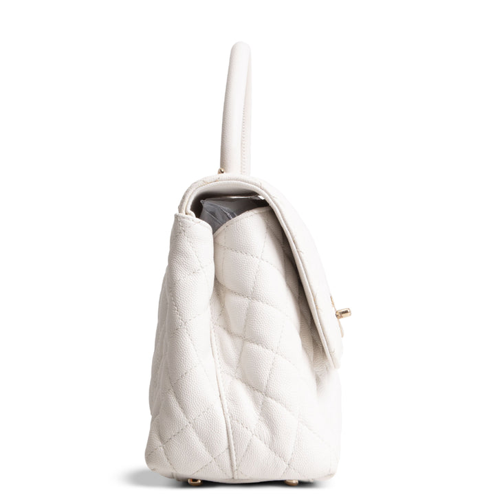 CHANEL Coco Top Handle Flap Quilted Caviar - White