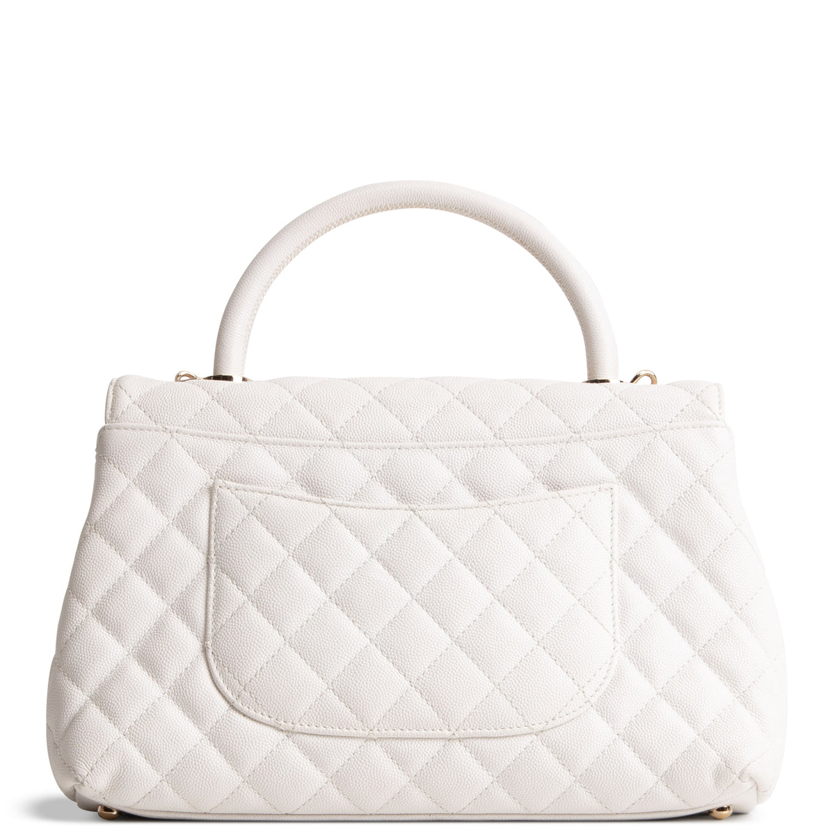 CHANEL Coco Top Handle Flap Quilted Caviar - White