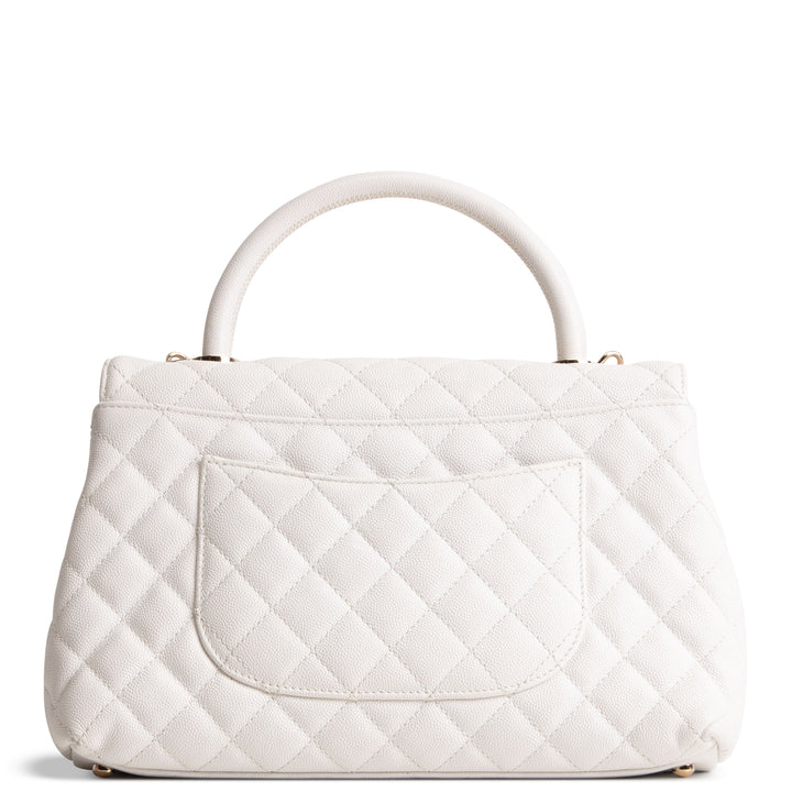 CHANEL Coco Top Handle Flap Quilted Caviar - White