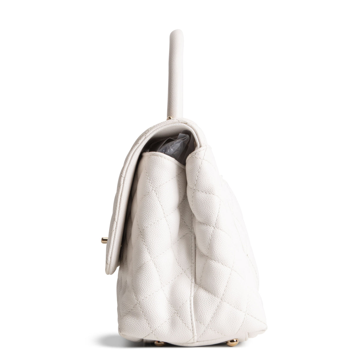 CHANEL Coco Top Handle Flap Quilted Caviar - White