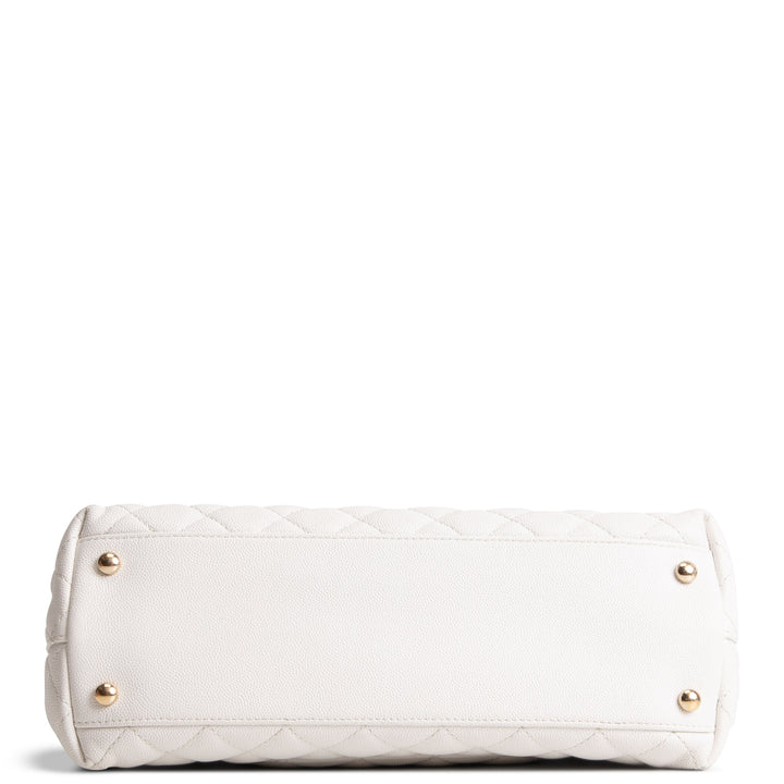 CHANEL Coco Top Handle Flap Quilted Caviar - White