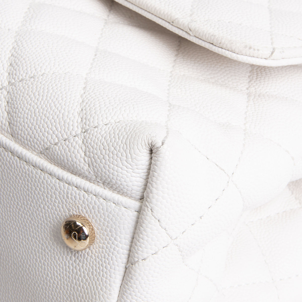 CHANEL Coco Top Handle Flap Quilted Caviar - White