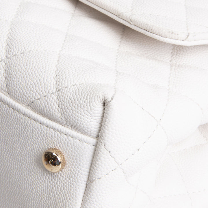 CHANEL Coco Top Handle Flap Quilted Caviar - White