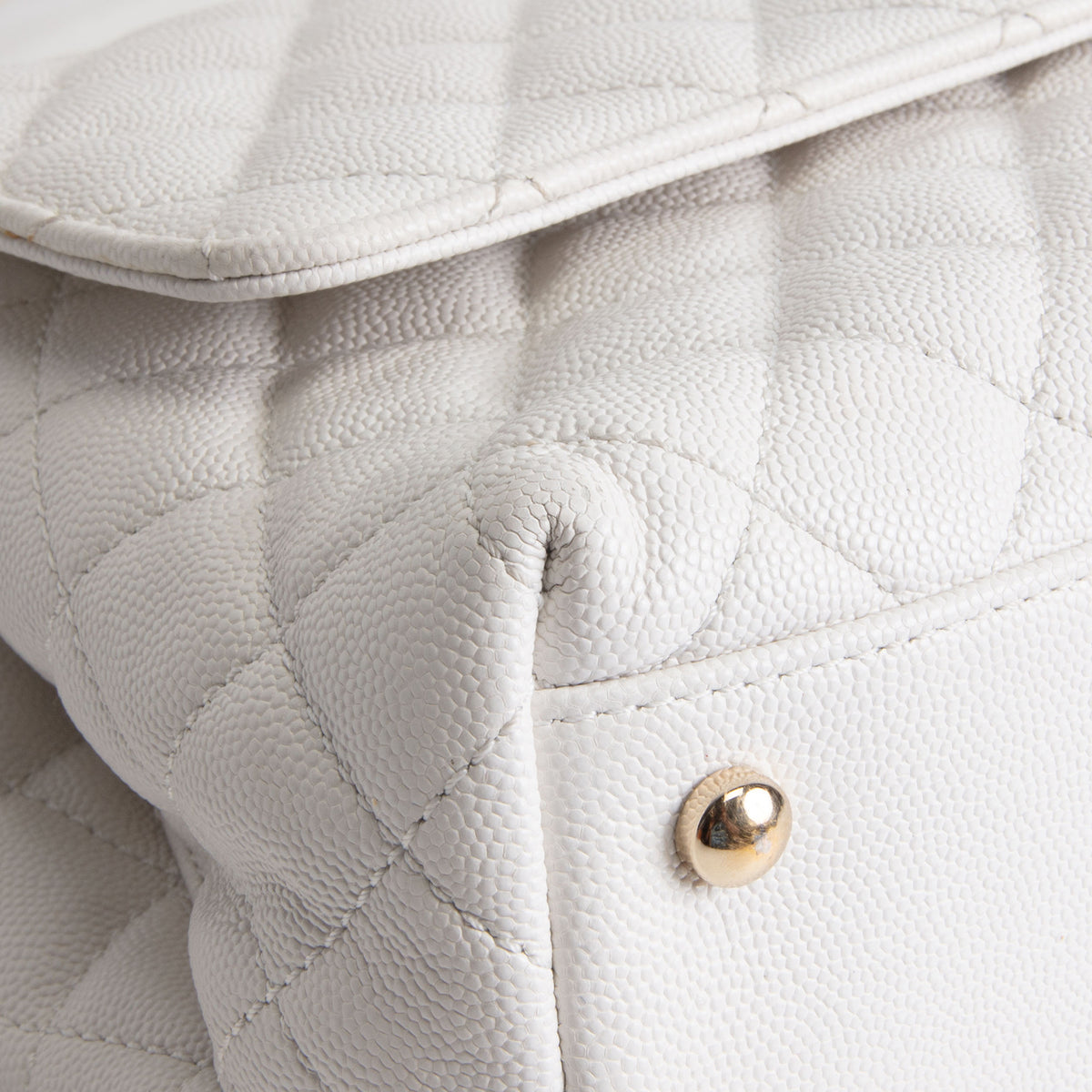 CHANEL Coco Top Handle Flap Quilted Caviar - White