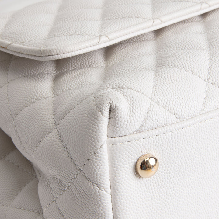 CHANEL Coco Top Handle Flap Quilted Caviar - White